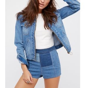 Free People High and Tight Denim Patch Shorts
